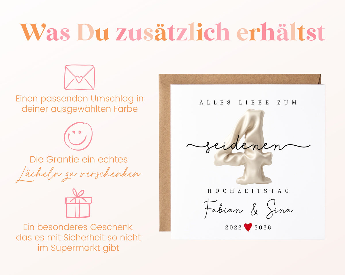 Seidenhochzeit Karte - Seidenzahl 4 - personalisiert