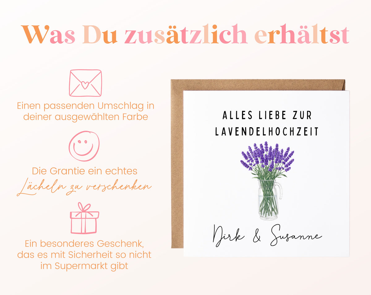 Lavendelhochzeit Karte - Lavendelstrauß - personalisiert