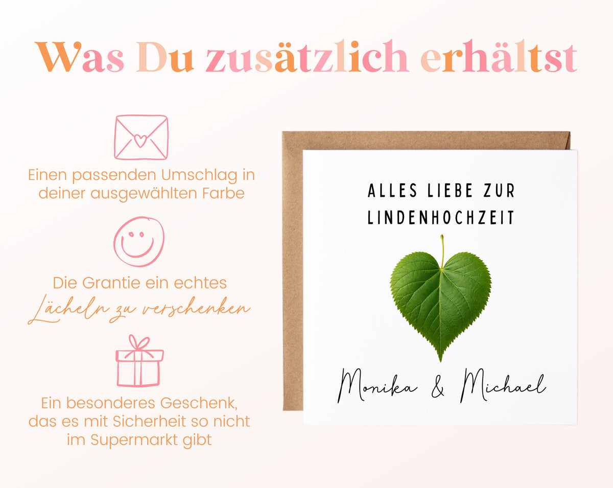 Lindenhochzeit Karte - Lindenblatt - personalisiert