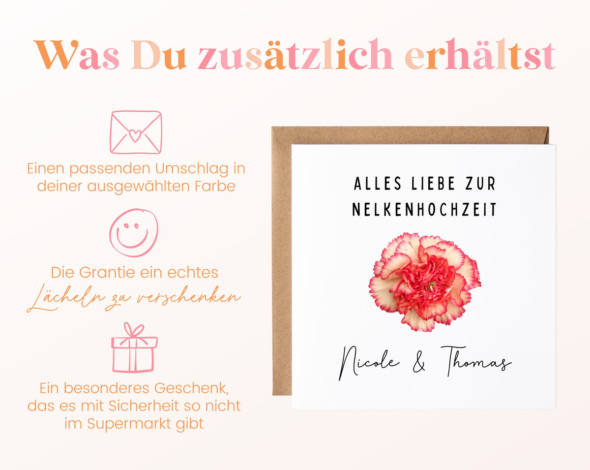 Nelkenhochzeit Karte - Nelkenblüte - personalisiert