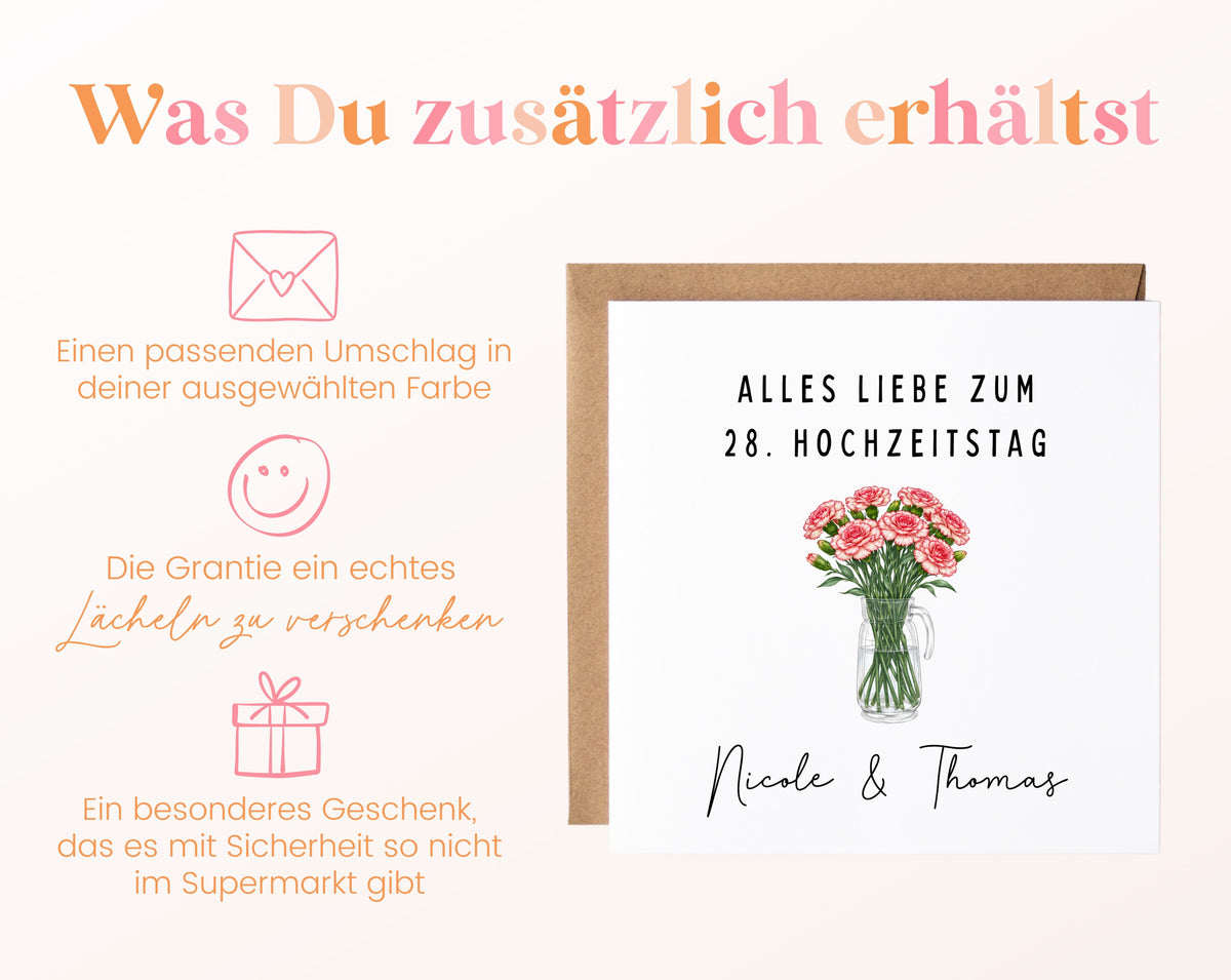Nelkenhochzeit Karte - Nelkenstrauß - personalisiert