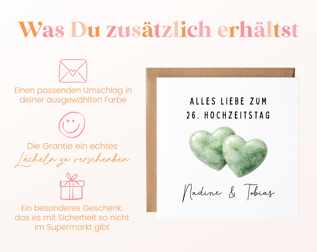 Jadehochzeit Karte - Doppelherzen - personalisiert