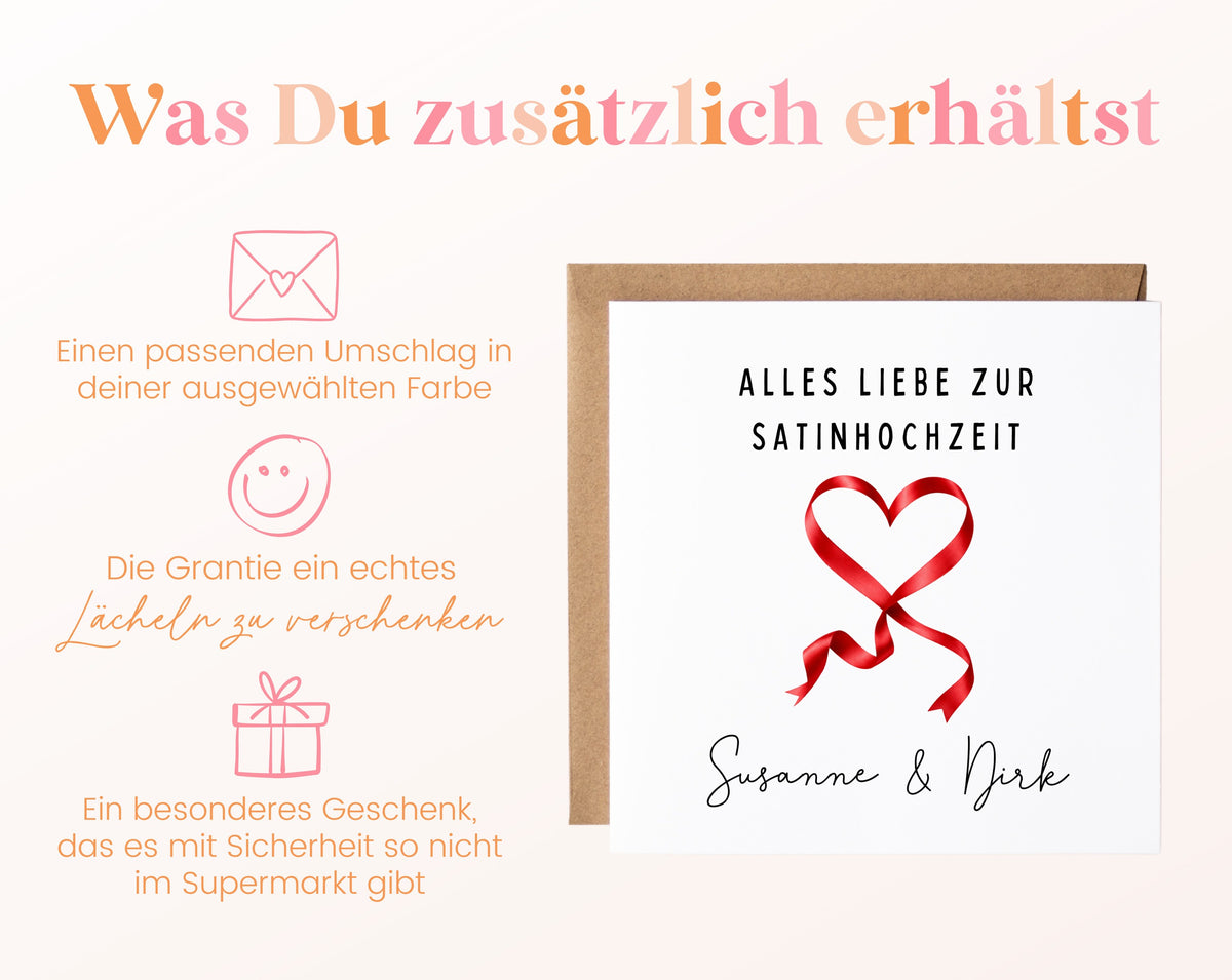 Satinhochzeit Karte - Satinband - personalisiert