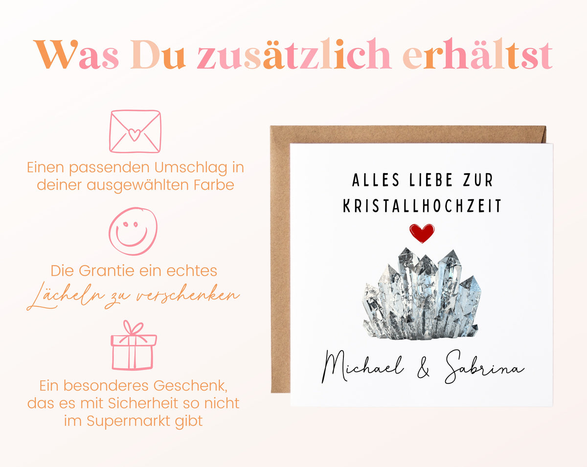 Kristallhochzeit Karte - klare Kristalle - personalisiert