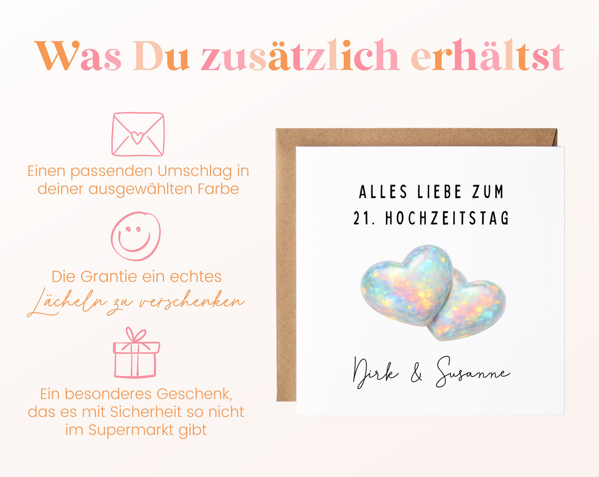 Opalhochzeit Karte - Doppelherzen - personalisiert