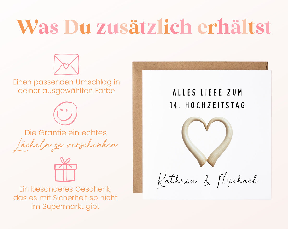 Elfenbeinhochzeit Karte - Herz - personalisiert