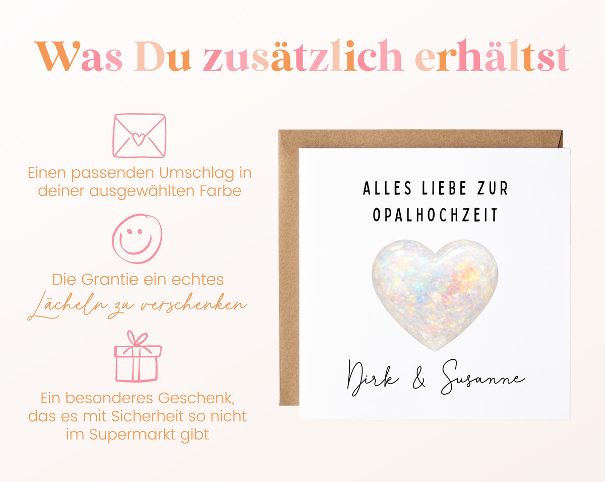 Opalhochzeit Karte - Opalherz - personalisiert