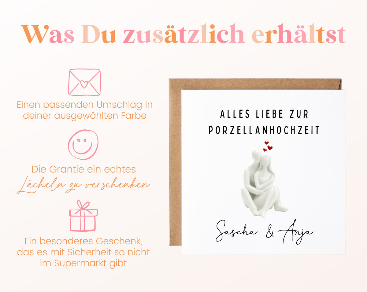 Porzellanhochzeit Karte - sitzendes Paar - personalisiert
