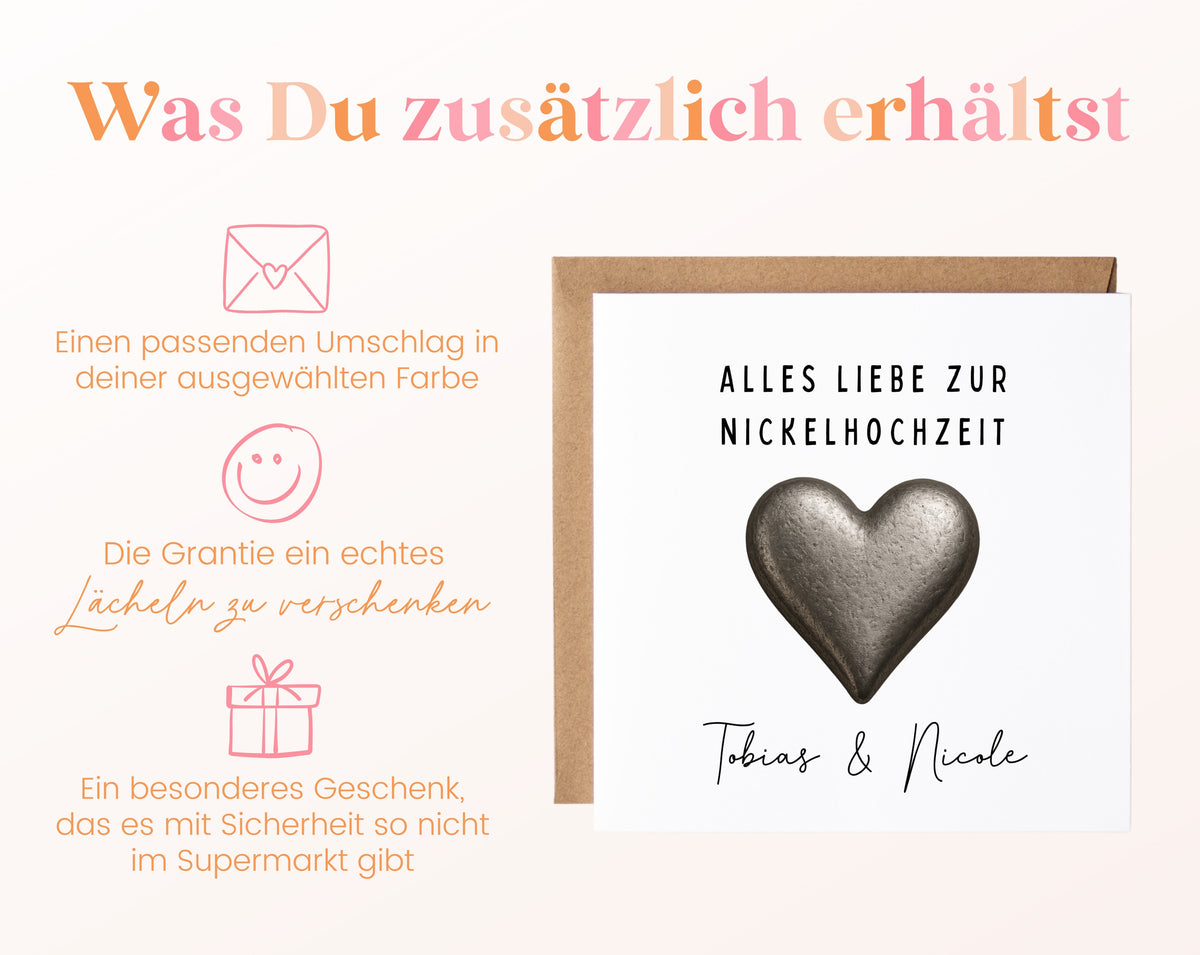 Nickelhochzeit Karte - Herz - personalisiert