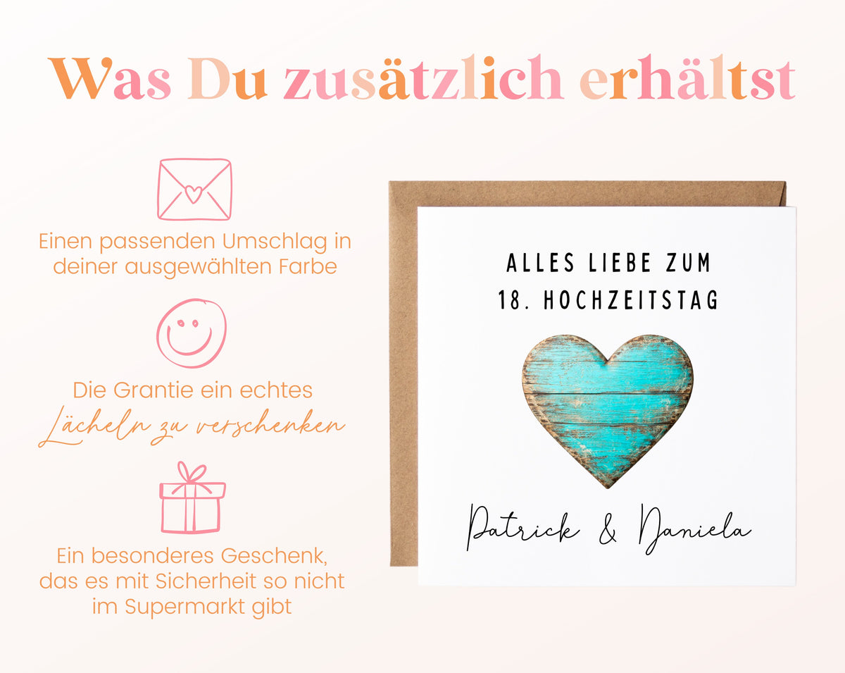 Türkishochzeit Karte - Holzherz - personalisiert