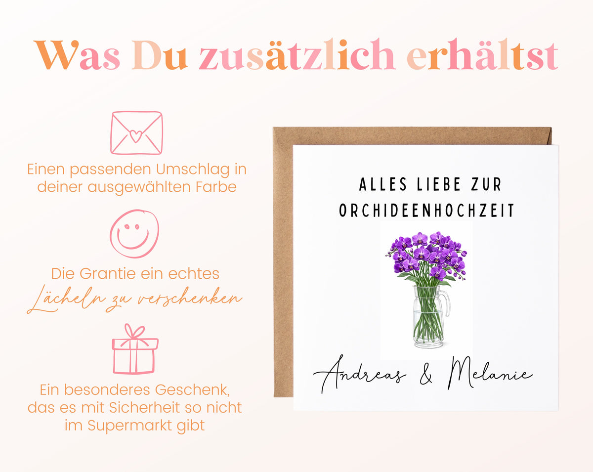 Orchideenhochzeit Karte - Blumenstrauß - personalisiert