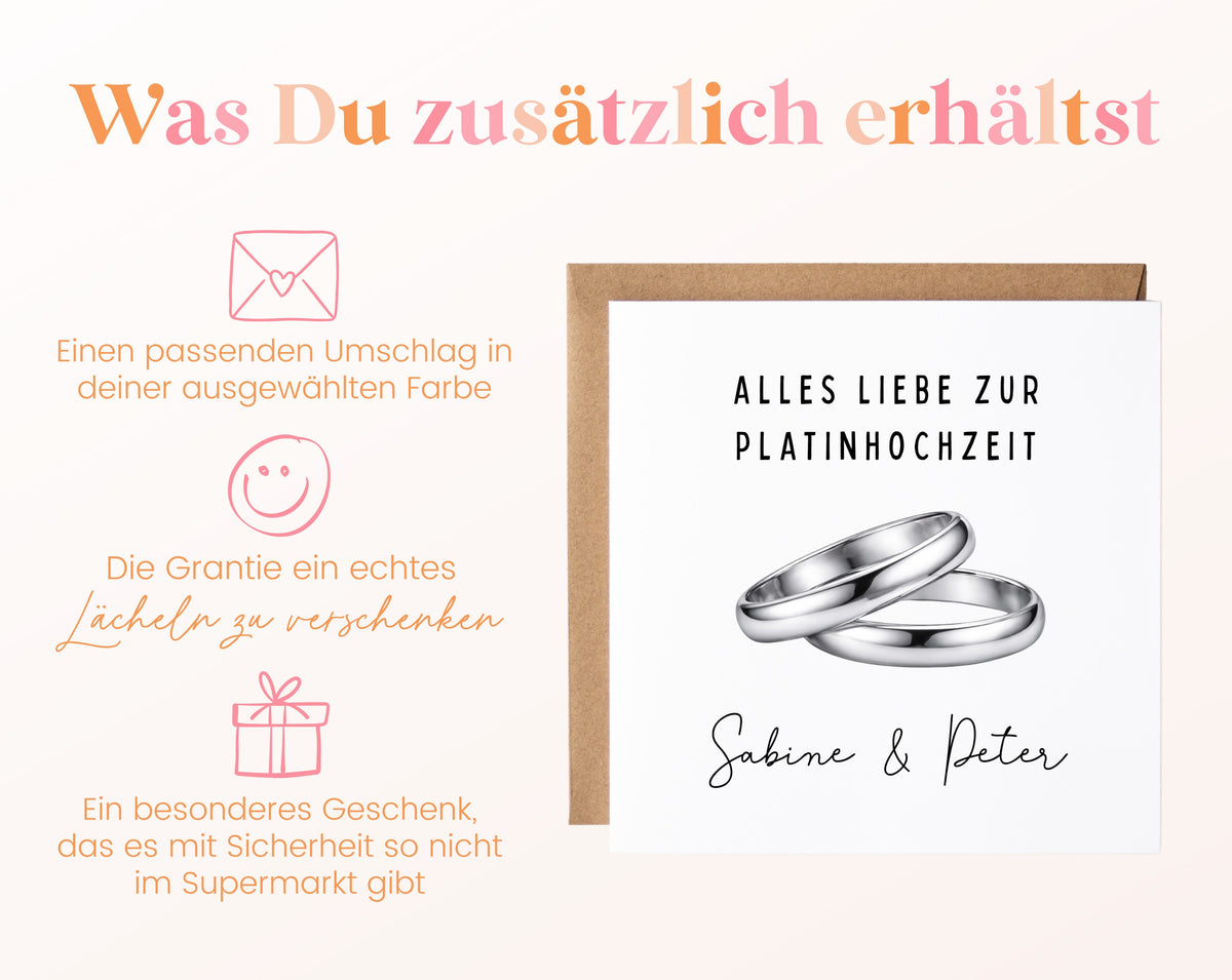 Platinhochzeit Karte - Ringe - personalisiert