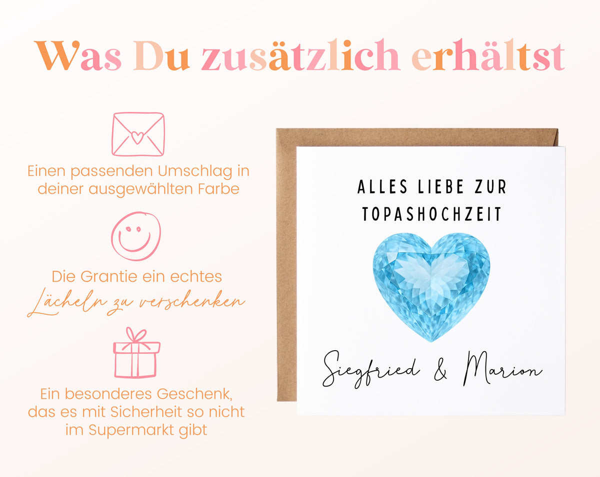 Topashochzeit Karte - Topasherz - personalisiert