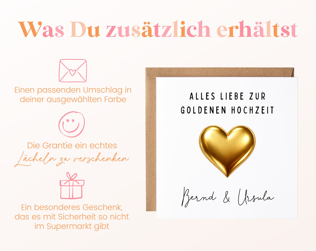 Goldene Hochzeit Karte - Goldherz - personalisiert