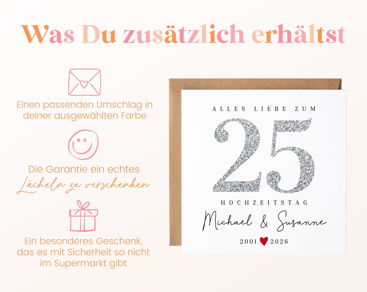 Silberhochzeit Karte - Glitzerzahl 25 - personalisiert