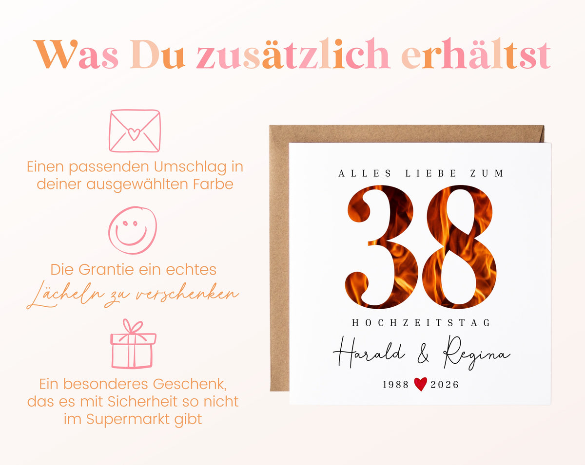 Feuerhochzeit Karte - Flammenzahl 38 - personalisiert