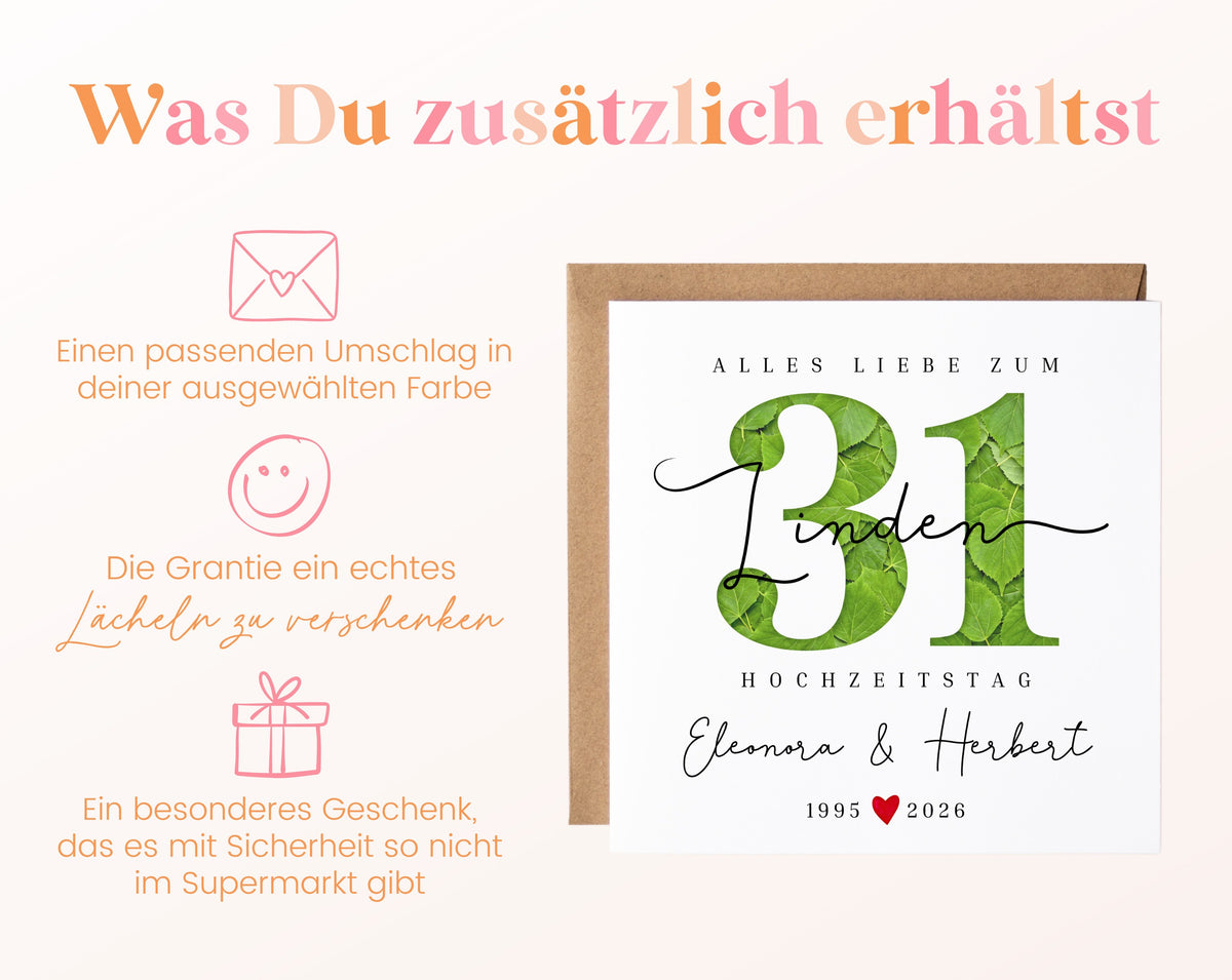 Lindenhochzeit Karte - Blattzahl 31 - personalisiert