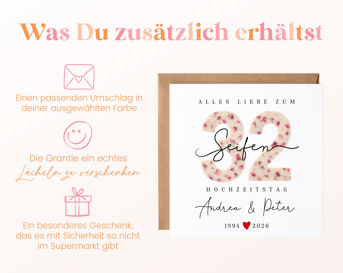 Seifenhochzeit Karte - Seifenzahl 32 - personalisiert