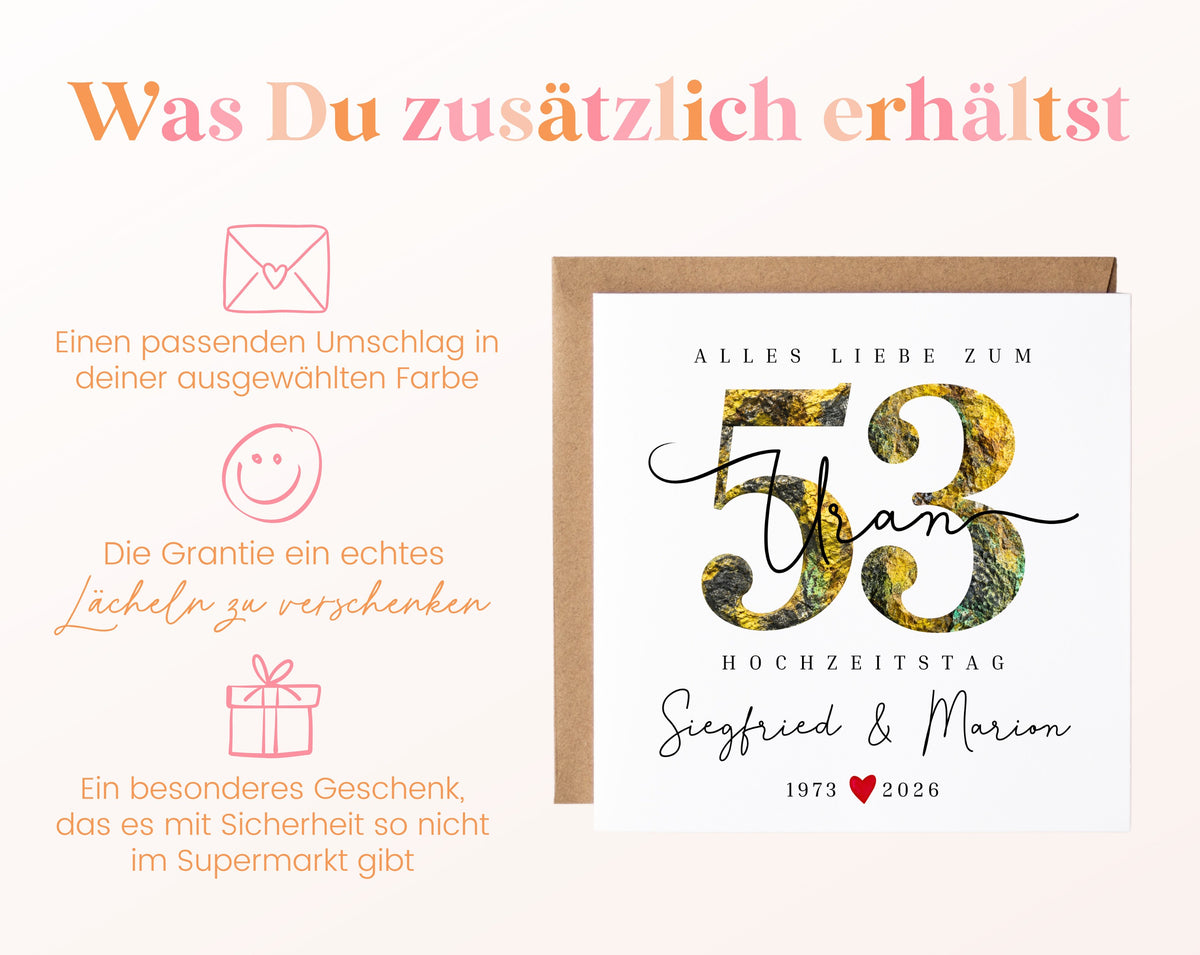 Uranhochzeit Karte - Mineralzahl 53 - personalisiert