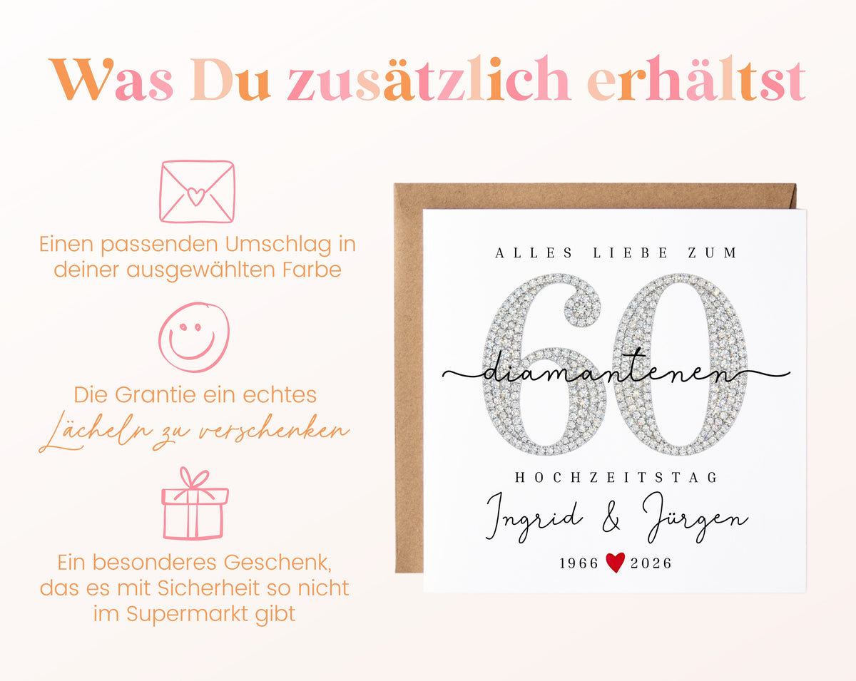 Diamantene Hochzeit Karte - Zahl 60 - personalisiert