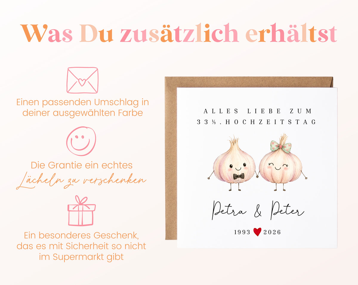 Knoblauchhochzeit Karte - Knoblauchpaar - personalisiert