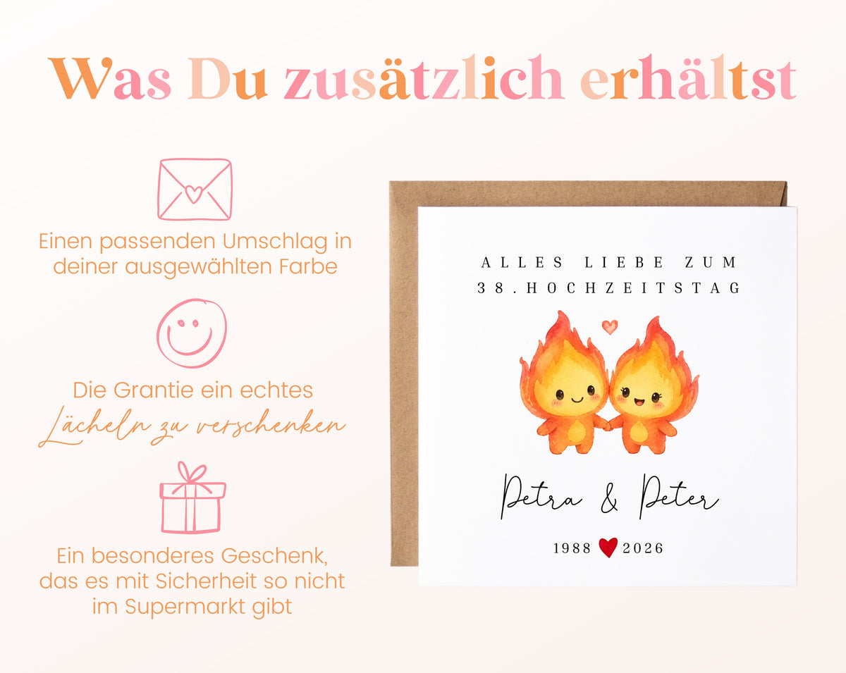Feuerhochzeit Karte - Flammenpaar - personalisiert