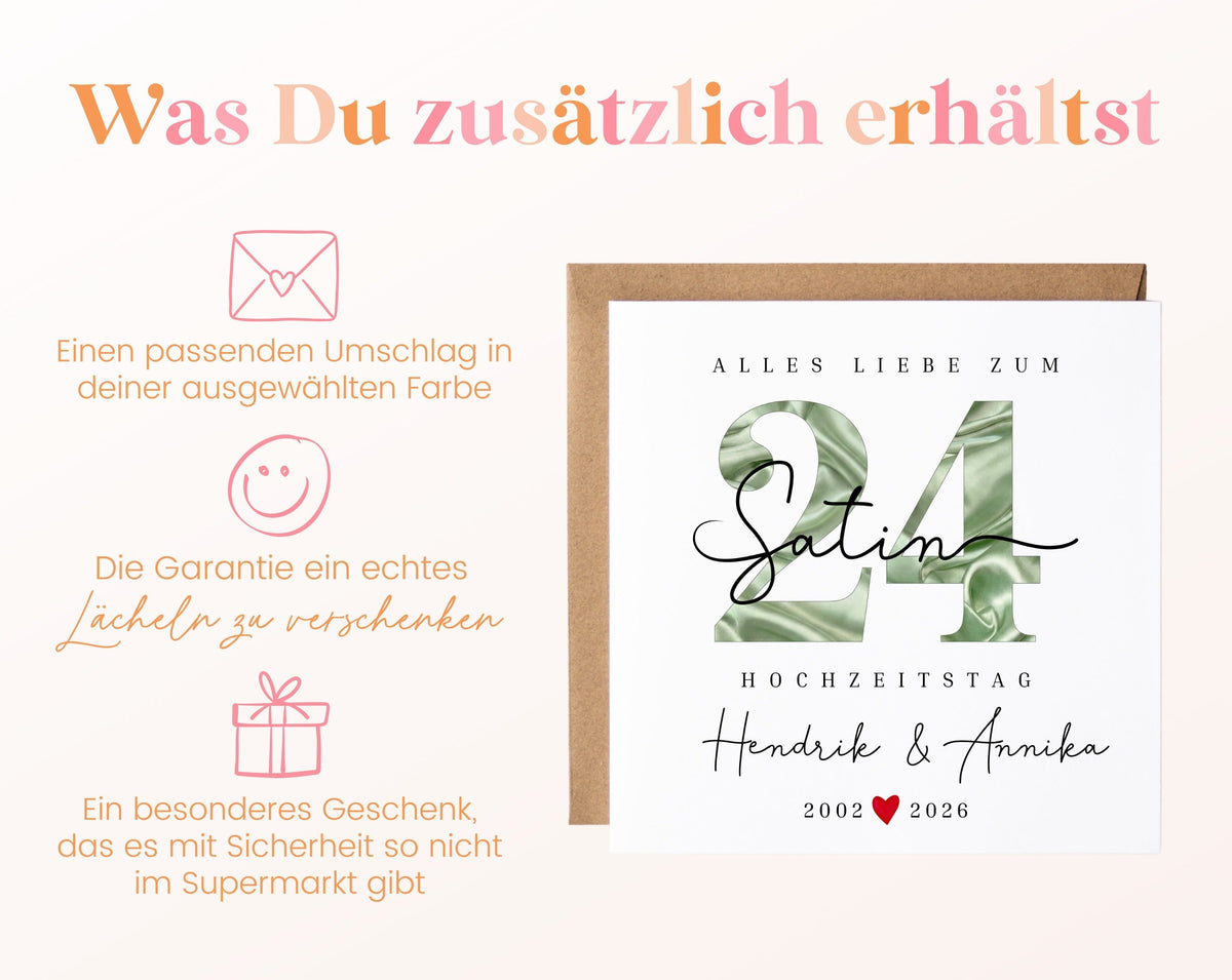 Satinhochzeit Karte - Satinzahl 24 - personalisiert