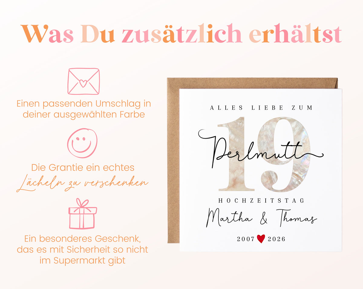 Perlmutthochzeit Karte - Perlmuttzahl 19 - personalisiert