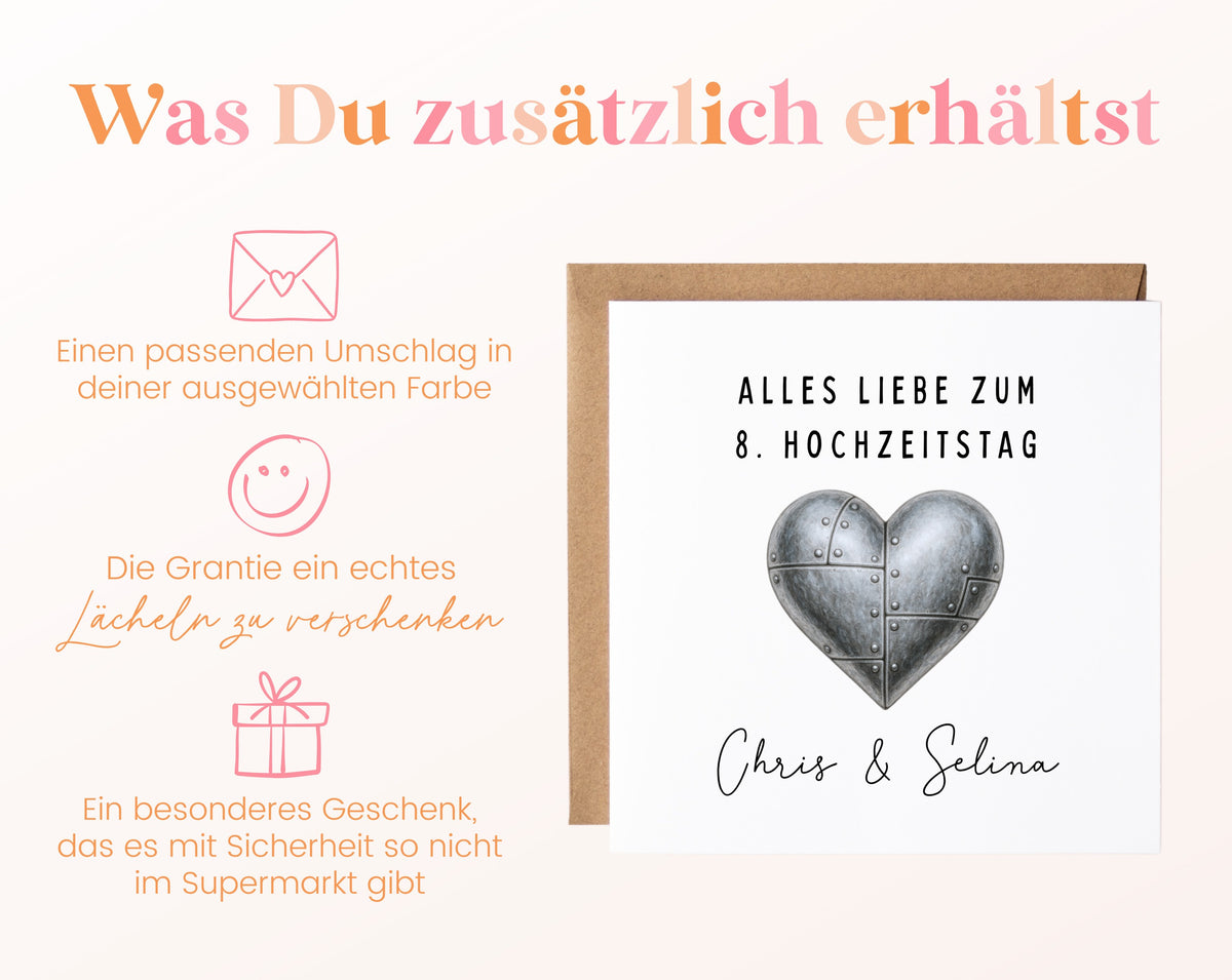 Blechherz-Karte zum 8. Hochzeitstag – Lieferumfang