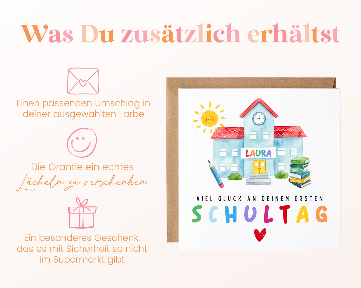 Personalisierte Einschulungskarte – Schulhaus mit buntem Wunschnamen – 06_zusaetzlich