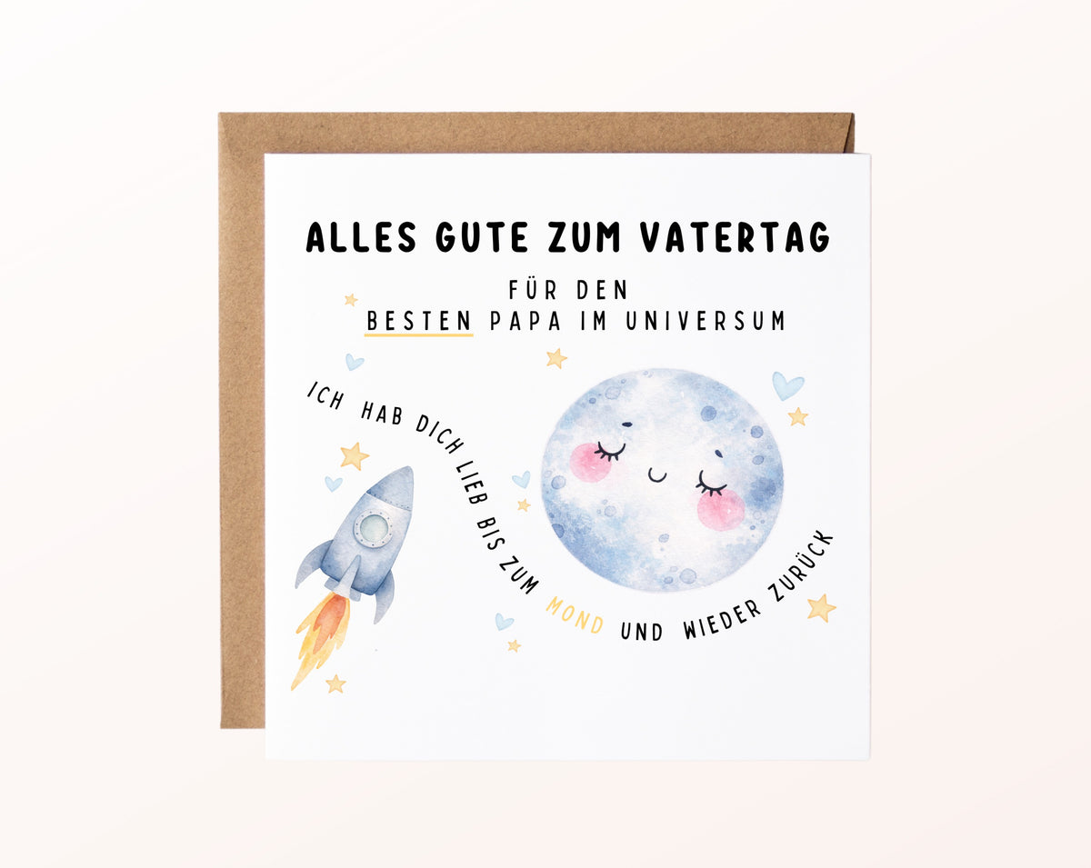 Vatertagskarte – Wir haben dich lieb bis zum Mond – weitere Grußtext-Ausführung