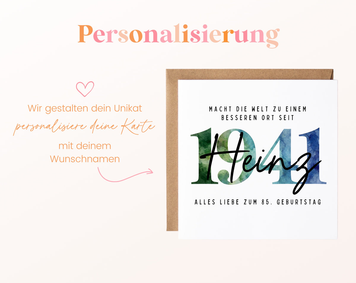 Personalisierte Geburtstagskarte Jahrgang 1941 – Beispiel der Namenspersonalisierung