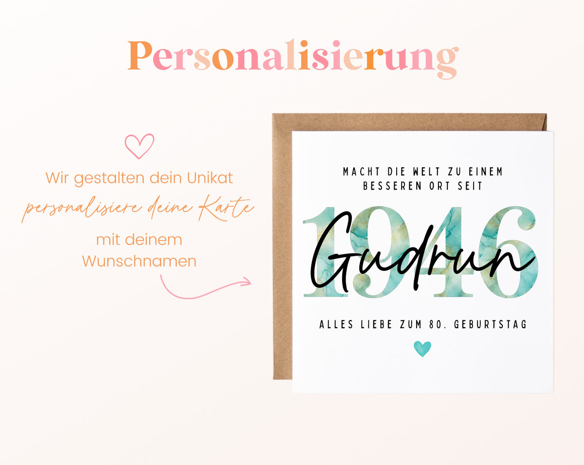 Personalisierte Geburtstagskarte Jahrgang 1946 – Beispiel der Namenspersonalisierung