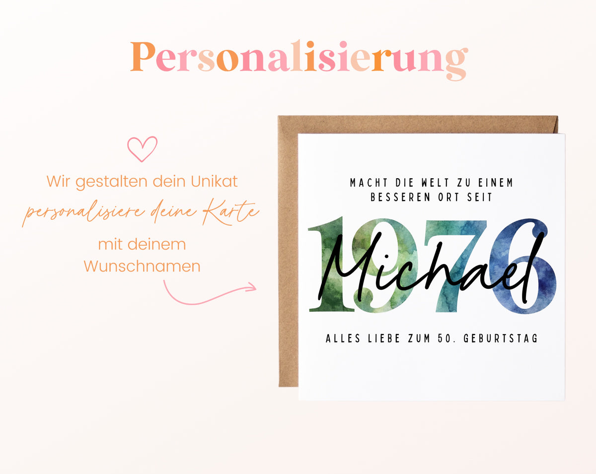 Personalisierte Geburtstagskarte Jahrgang 1976 – Beispiel der Namenspersonalisierung