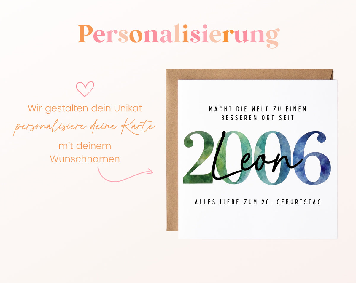 Personalisierte Geburtstagskarte Jahrgang 2006 – Beispiel der Namenspersonalisierung