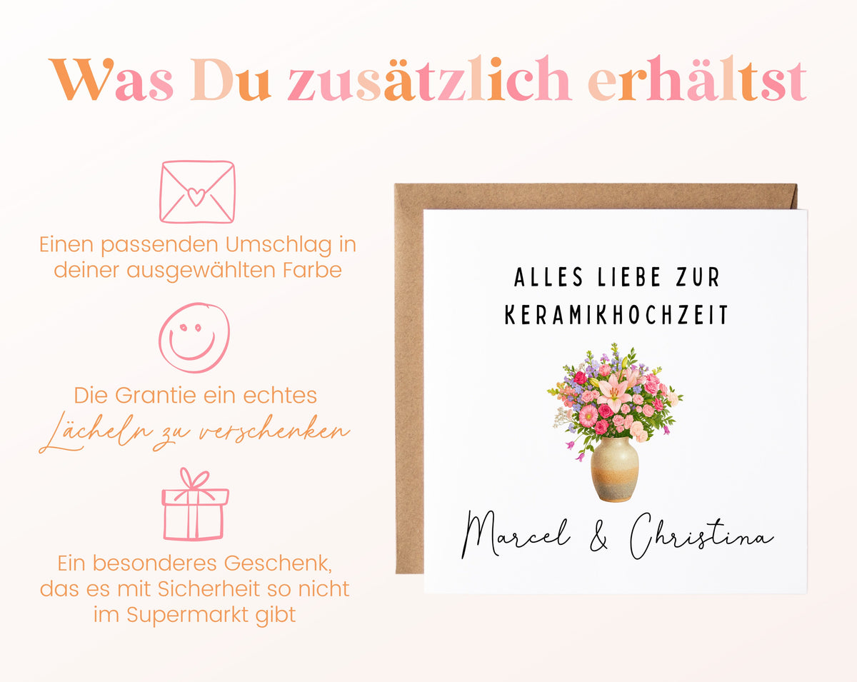 Blumenvase-Karte zur Keramikhochzeit – Lieferumfang