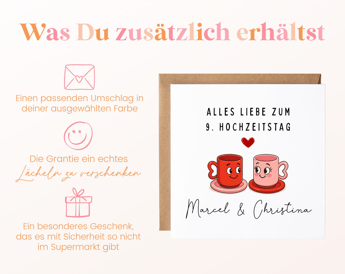 Tassenpaar-Karte zur Keramikhochzeit – Lieferumfang