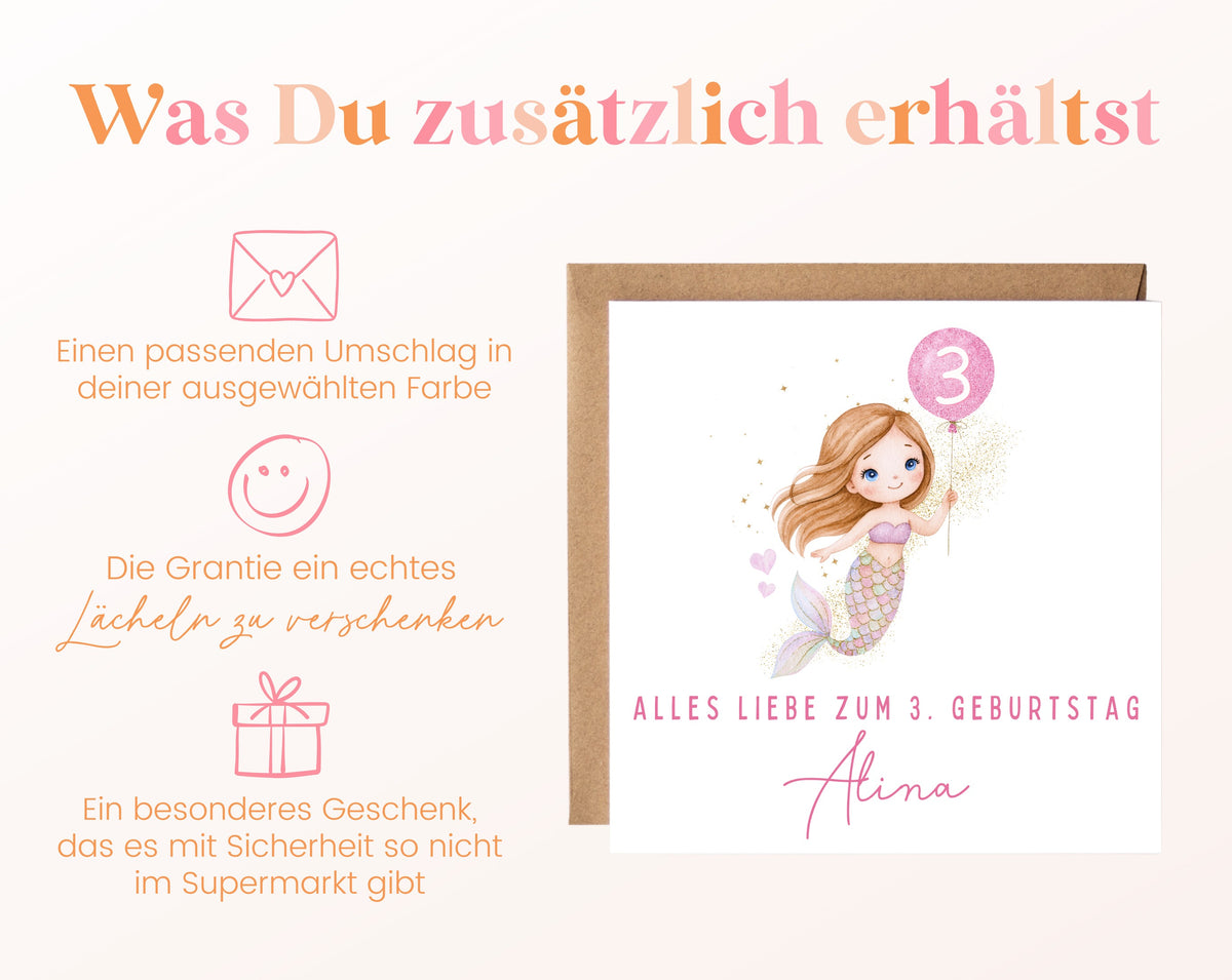 Meerjungfrau mit rosa Ballon – Details zur Klappkarte