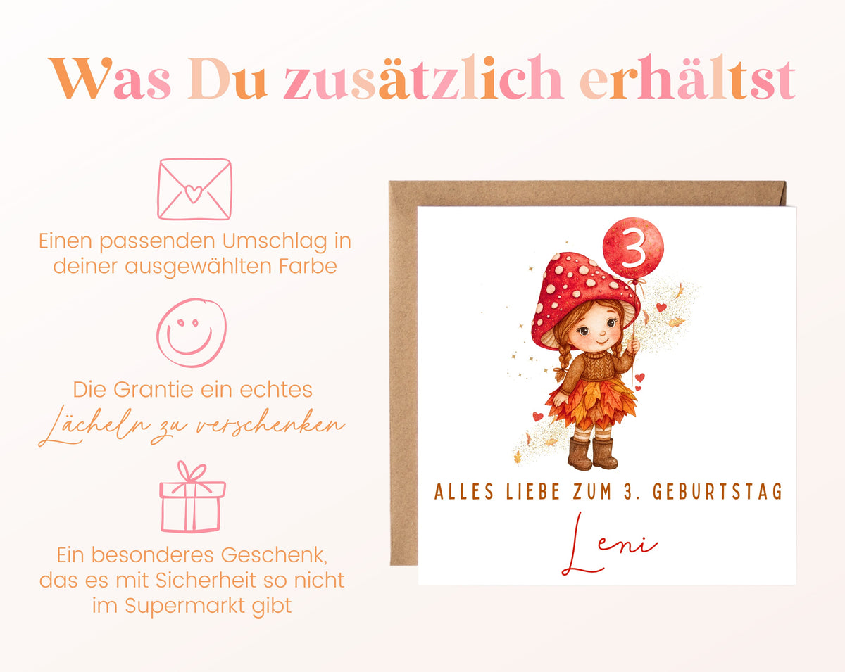 Herbstmädchen mit Pilzhut – Details zur Klappkarte