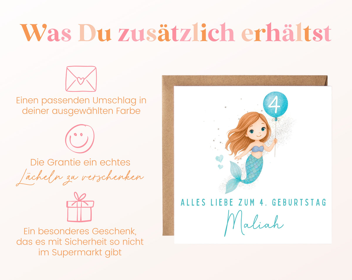 Meerjungfrau mit blauem Ballon – Details zur Klappkarte