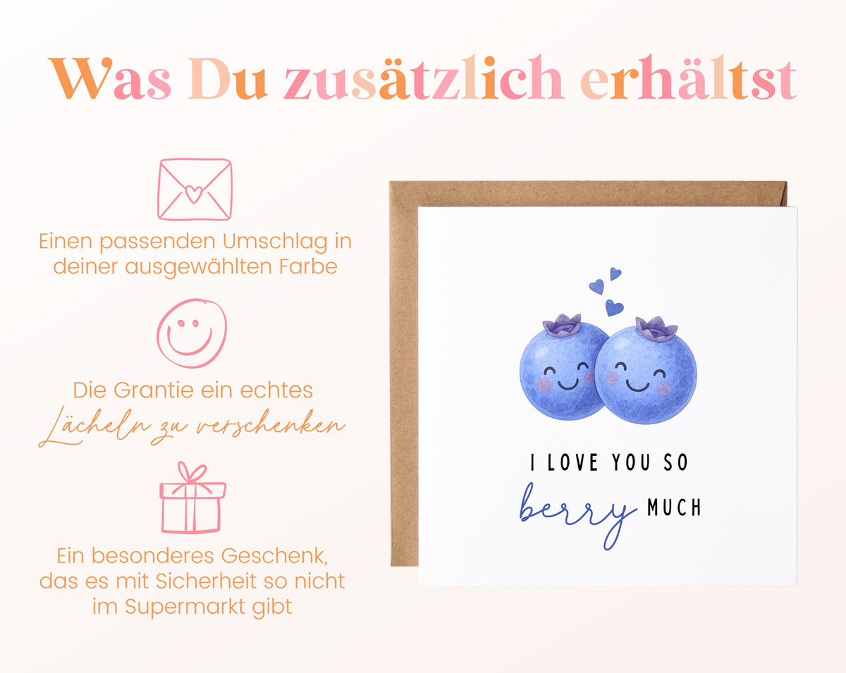 Grußkarte Blaubeeren – I love you so berry much – Zusätzliche Informationen