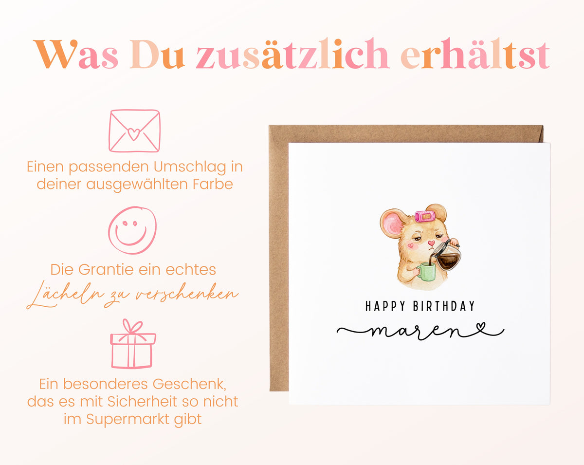 Personalisierte Geburtstagskarte – Kaffee-Maus – Zusätzliche Informationen