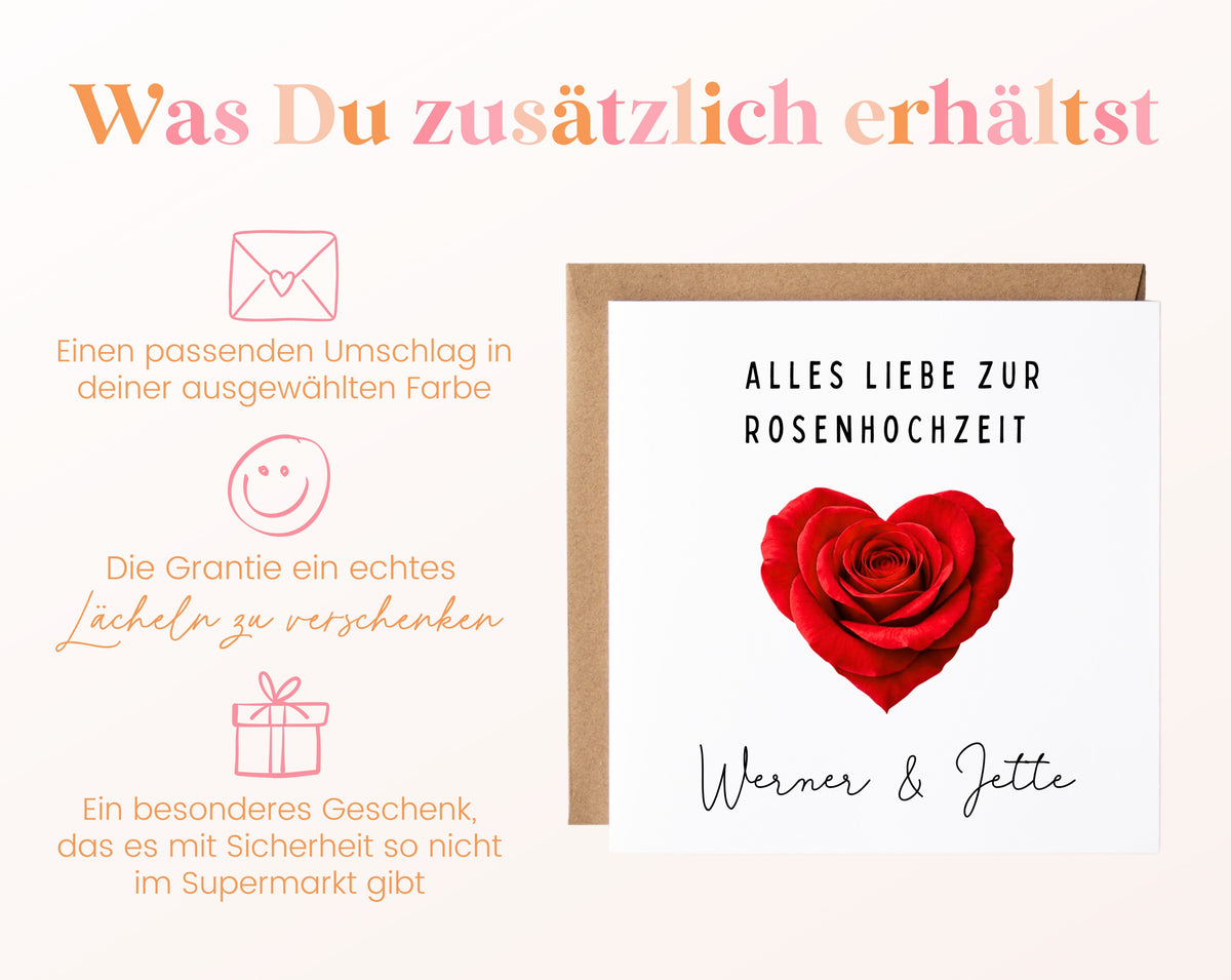Rosenherz-Karte zur Rosenhochzeit – Lieferumfang