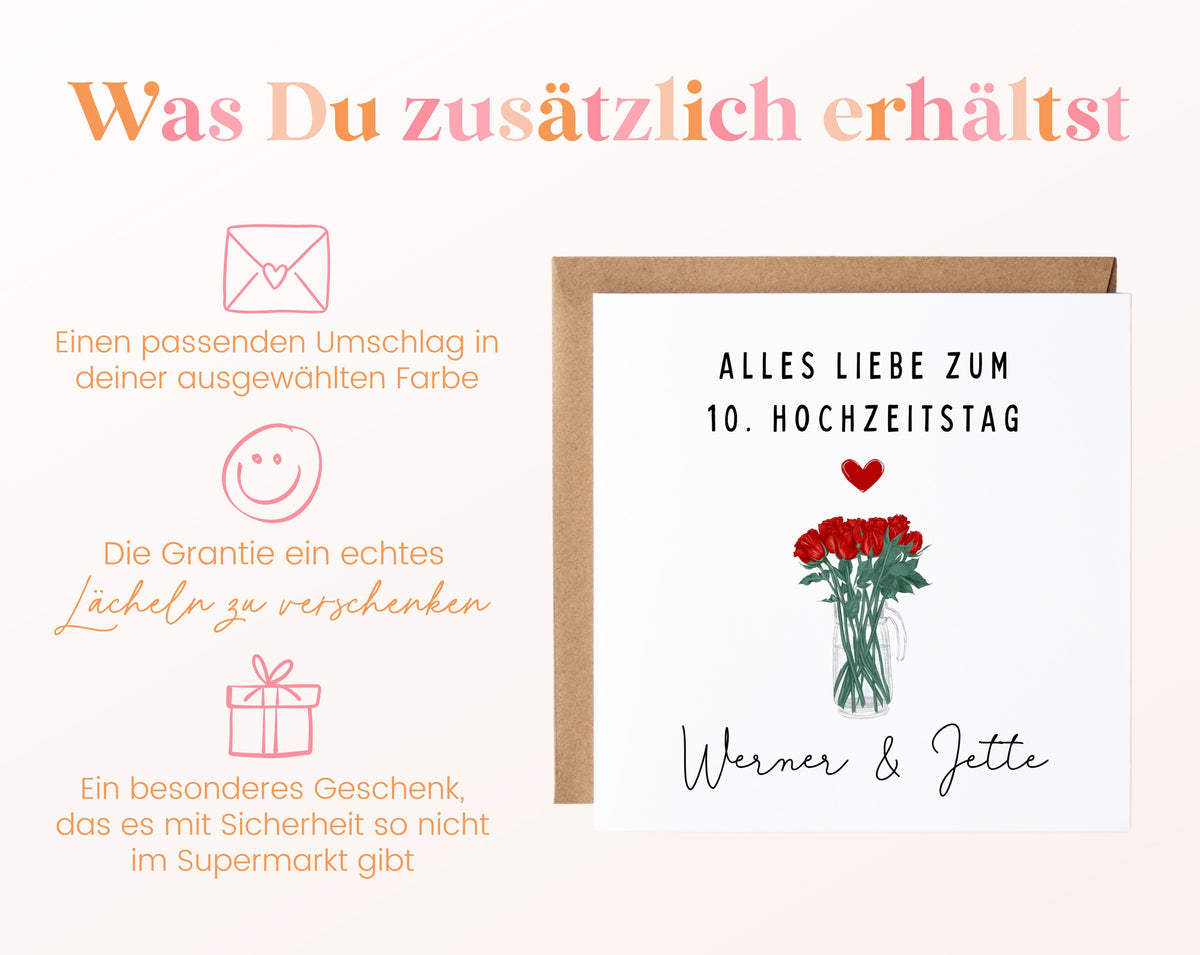 Rosenstrauß-Karte zum 10. Hochzeitstag – Lieferumfang