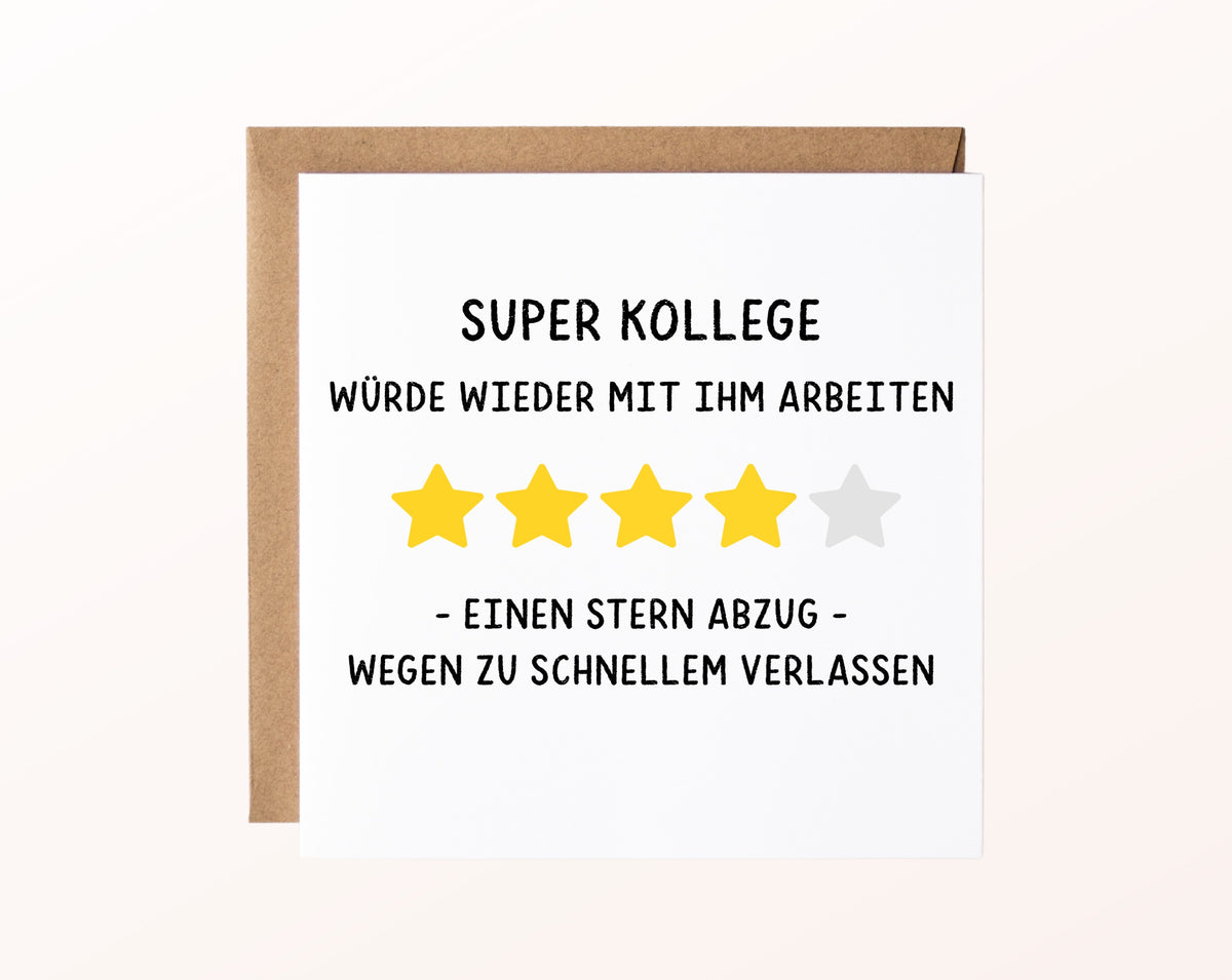Abschiedskarte Super Kollege – Sternebewertung – Kartenmotiv