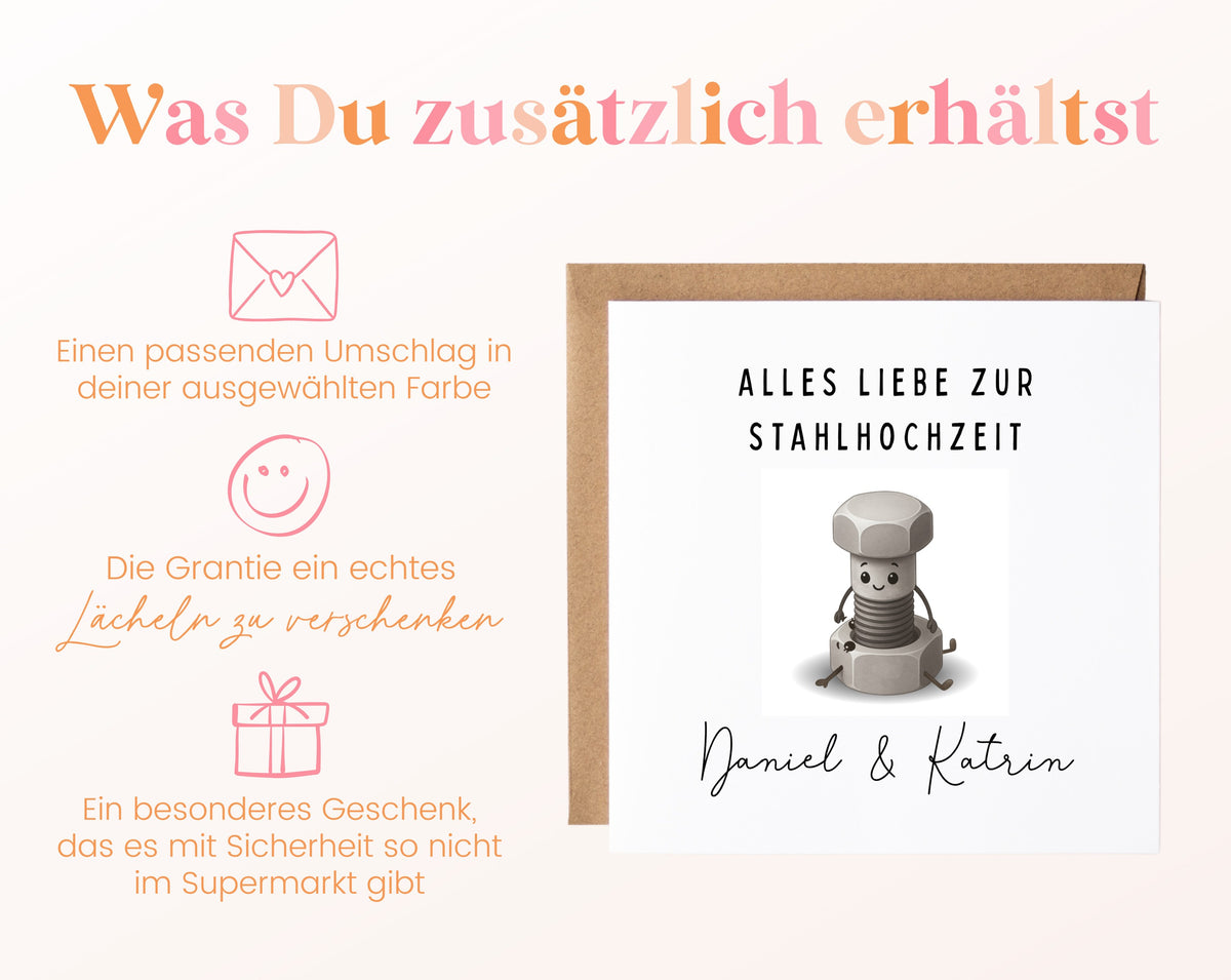 Schraube-Karte zur Stahlhochzeit – Lieferumfang