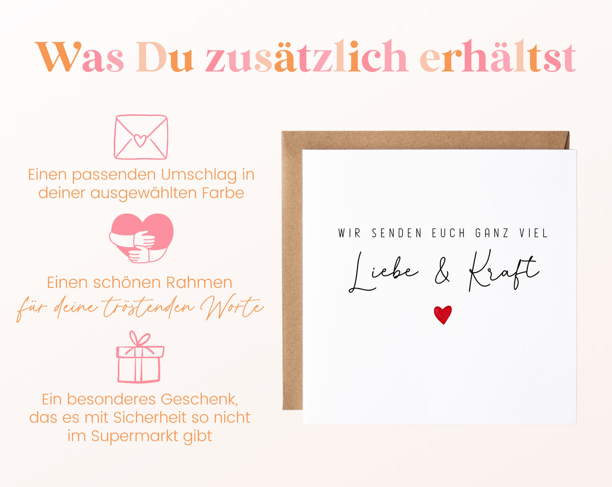 Trauerkarte – Liebe und Kraft mit Herz – Kartenansicht