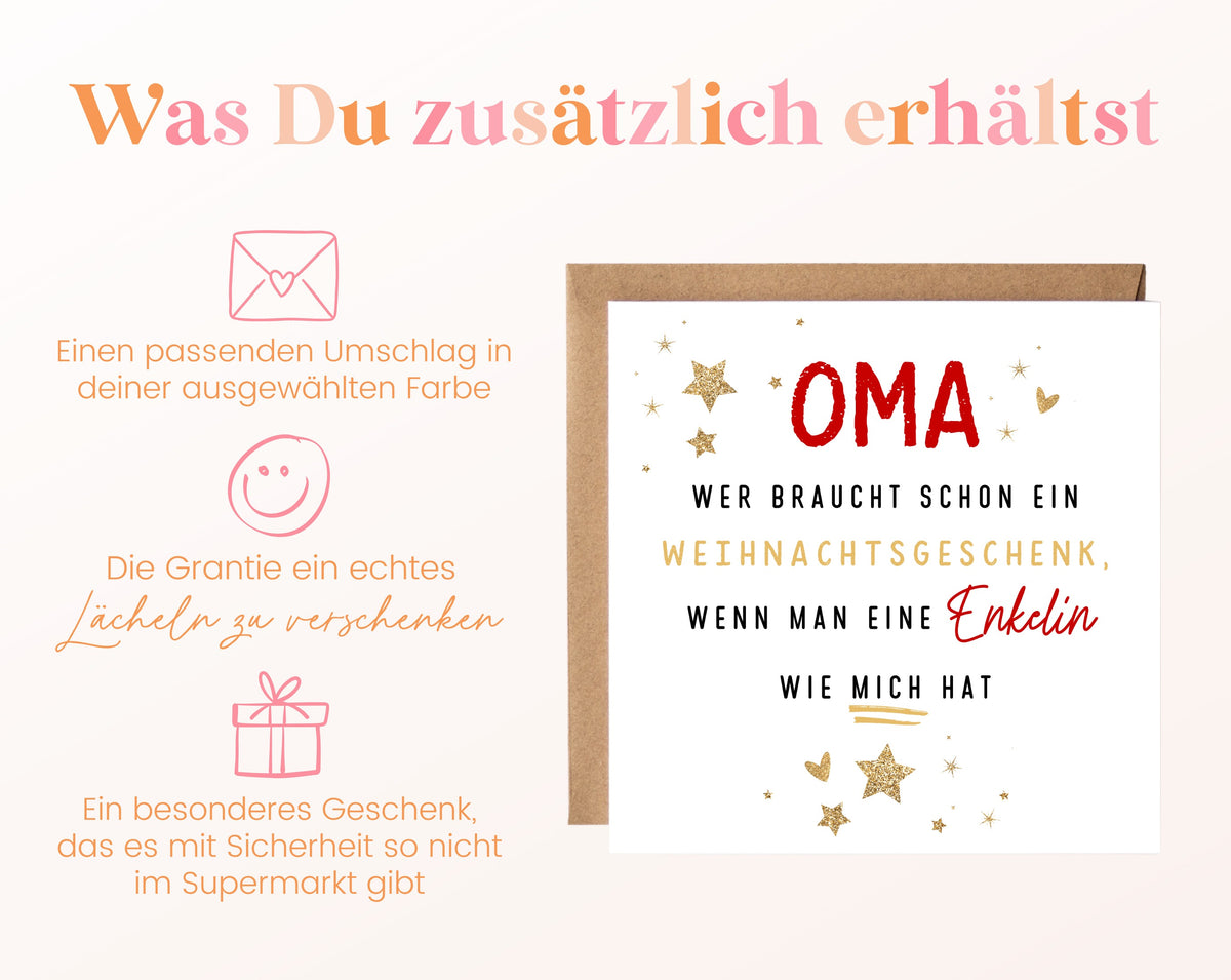 Weihnachtskarte – Oma – Enkelin als Weihnachtsgeschenk