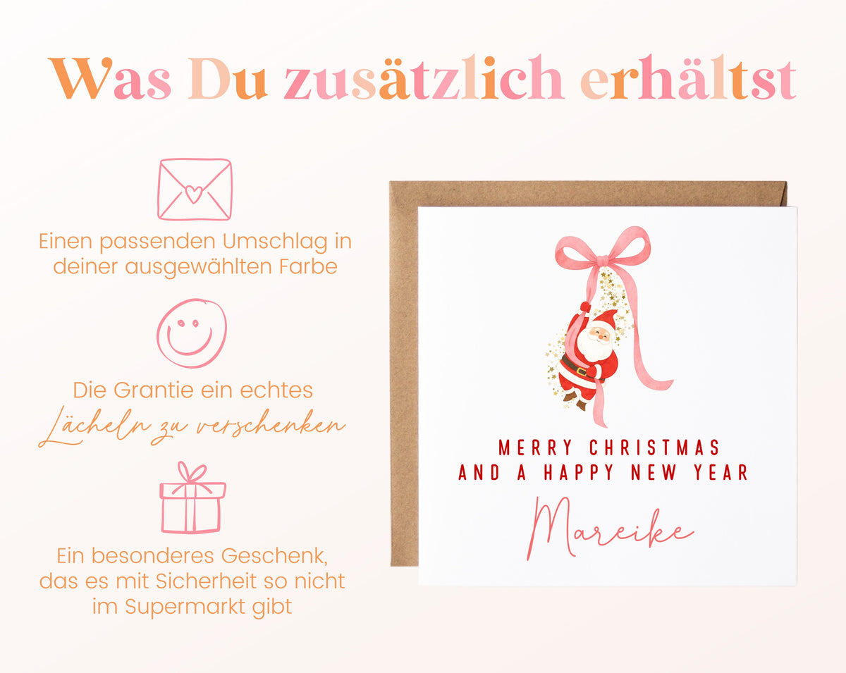 Weihnachtskarte – Weihnachtsmann an rosa Schleife – 06_zusaetzlich