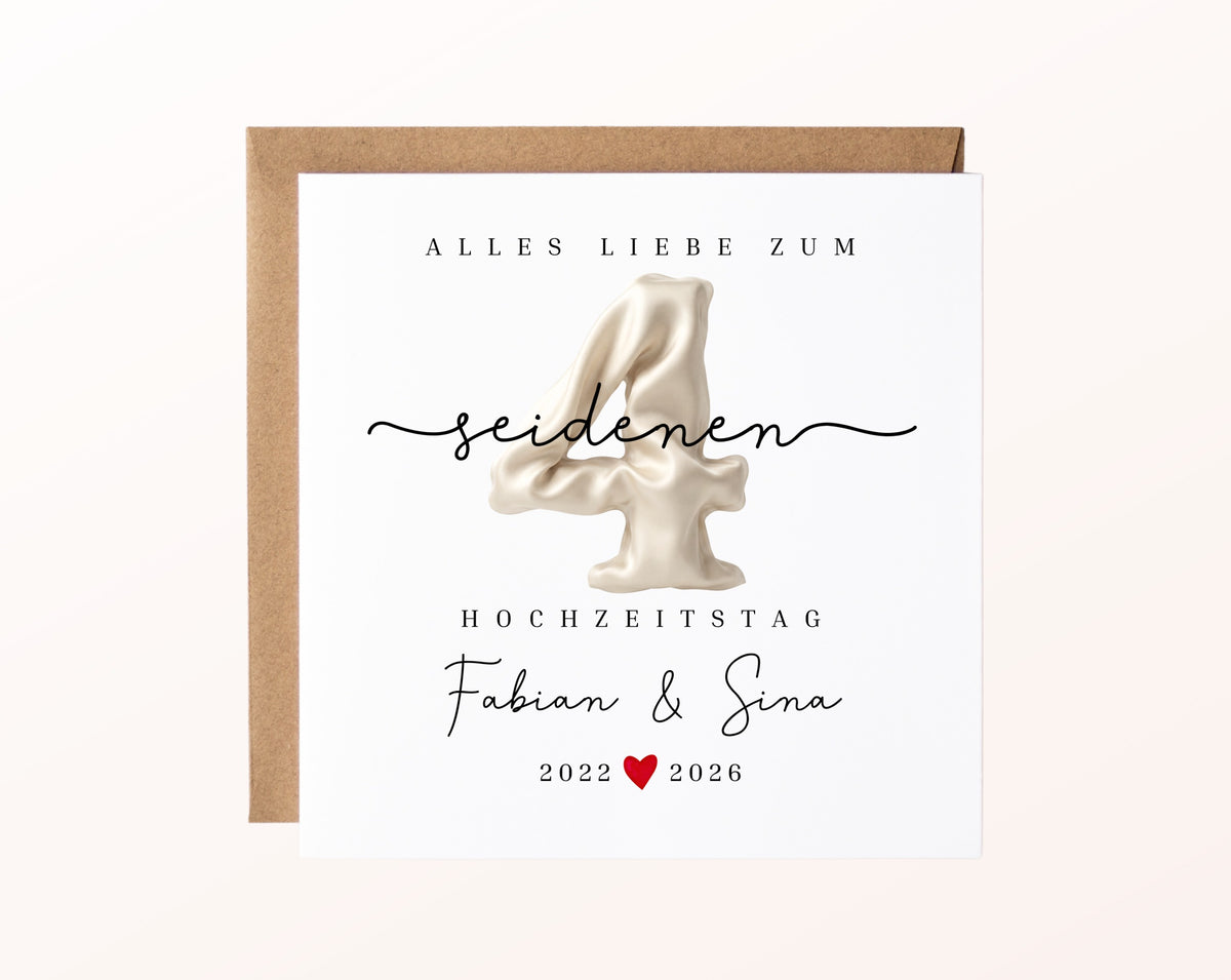 Seidenhochzeit Karte - Seidenzahl 4 - personalisiert